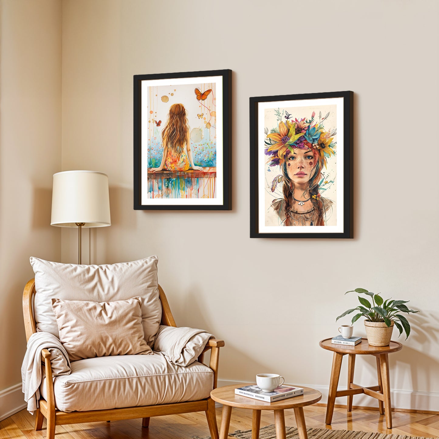 Boho Butterfly Girl Wall Art Set