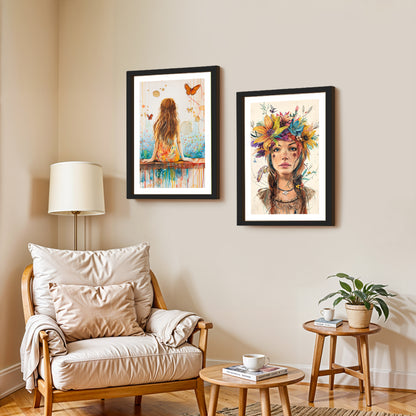 Boho Butterfly Girl Wall Art Set