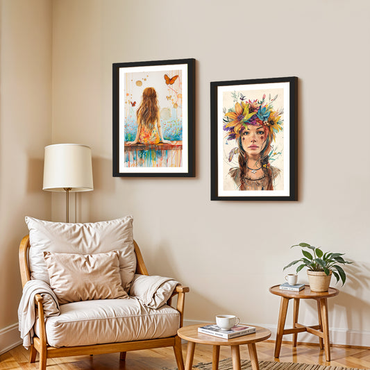 Boho Butterfly Girl Wall Art Set