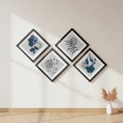 Minimal Blue Botanical Wall Frame Set of 4