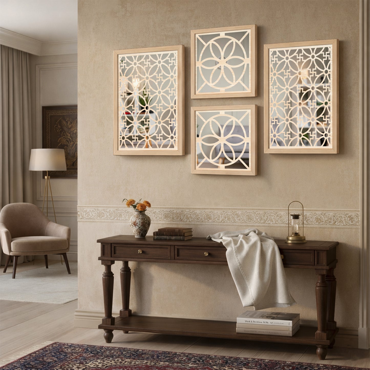 Bloom Noir Mirror Art Set of 4