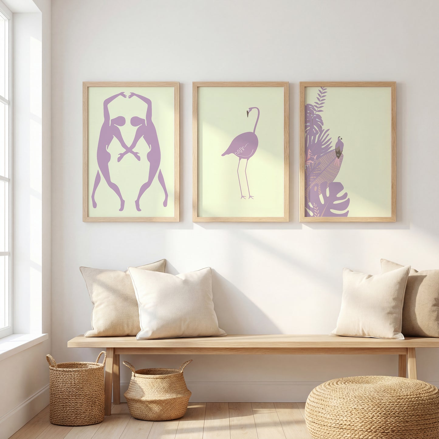 Pastel Flamingo Wall Frames Set of 3