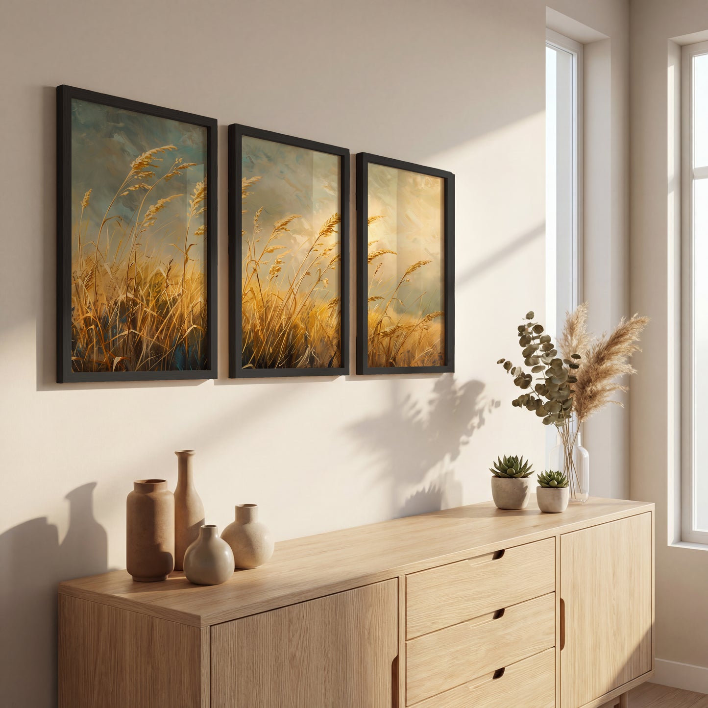 Golden Wheat Field Wall Art Frames Set of 3