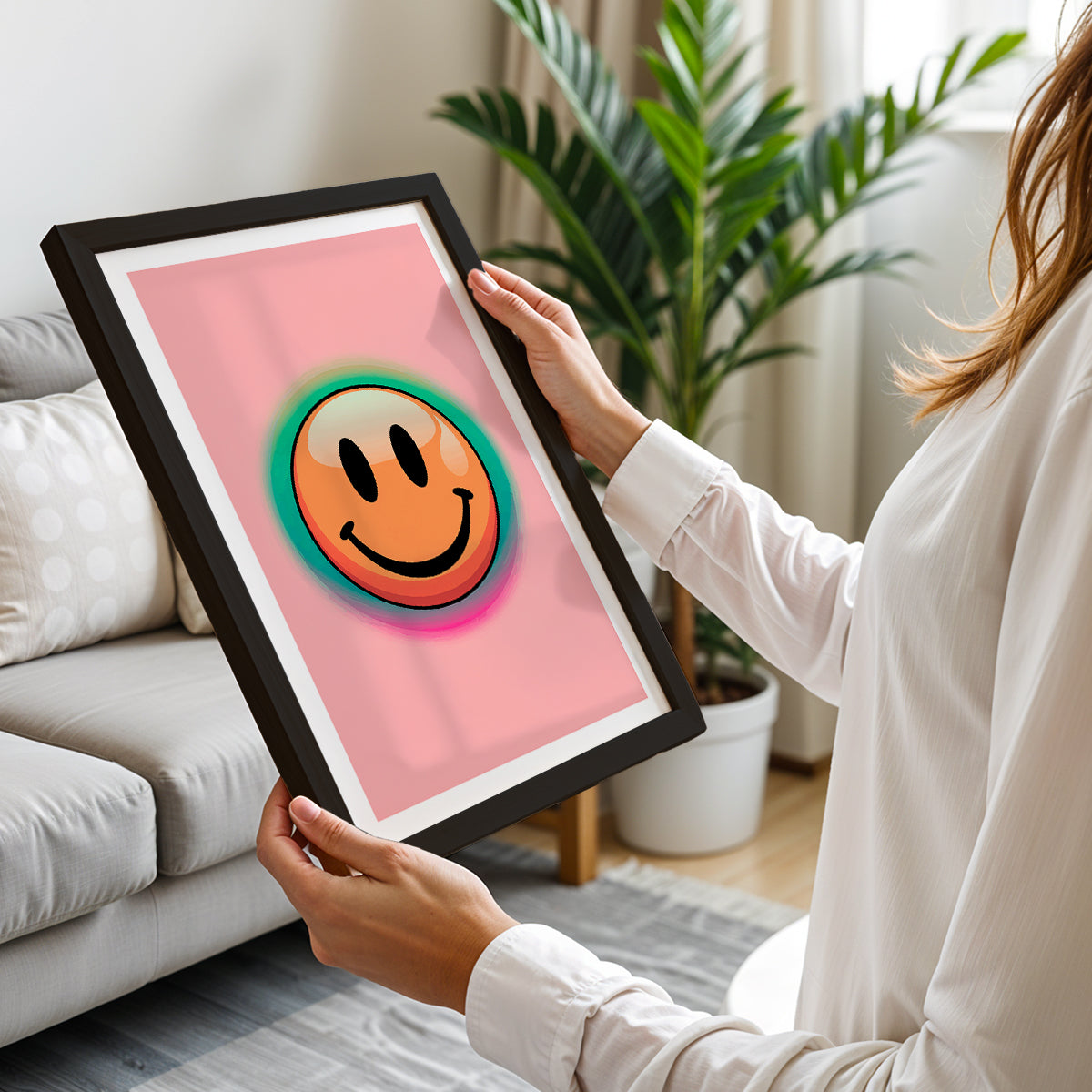 Pastel Smiley Face Aesthetic Framed Poster
