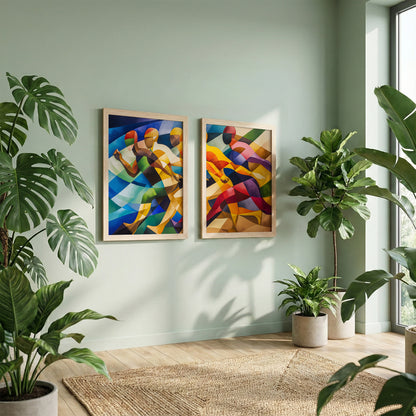 Vibrant Abstract Figures Poster Set of 2