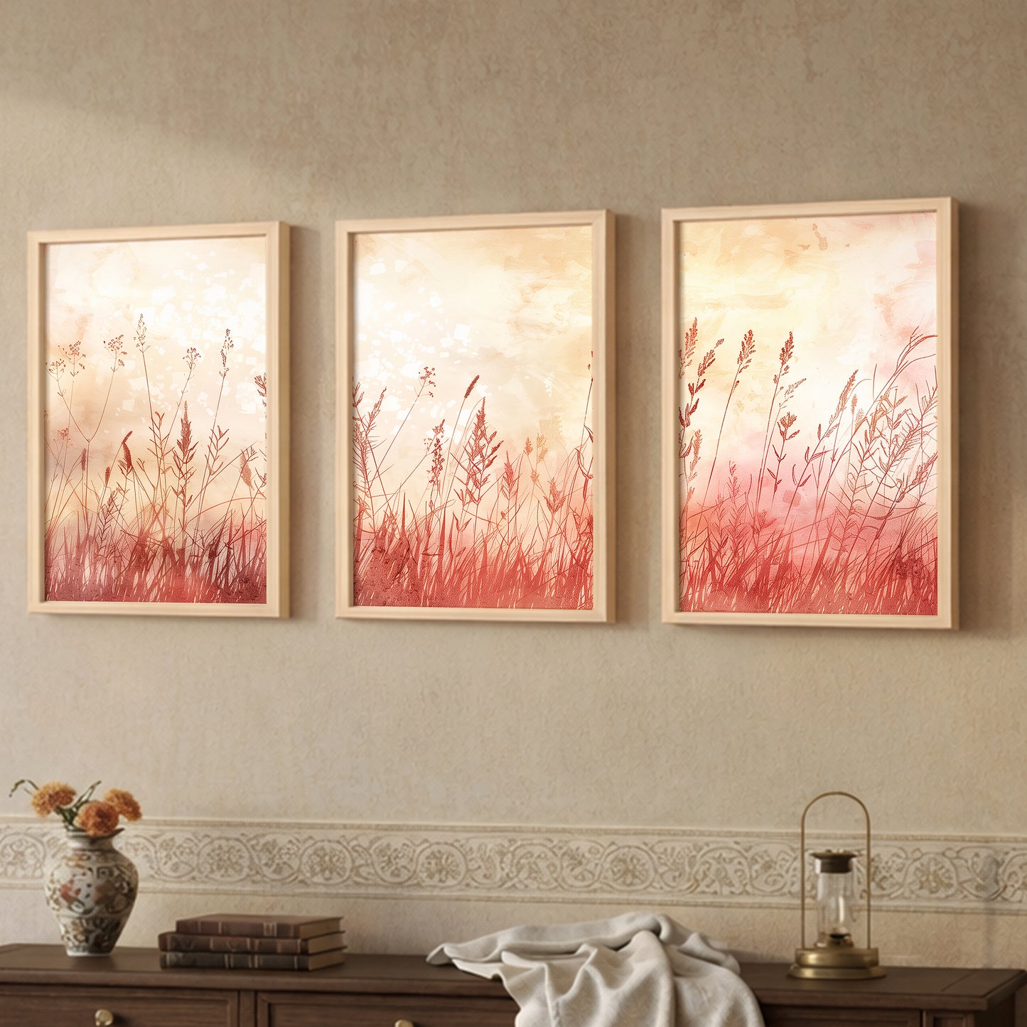 Blush Wildflower Botanical Wall Frames Set of 3