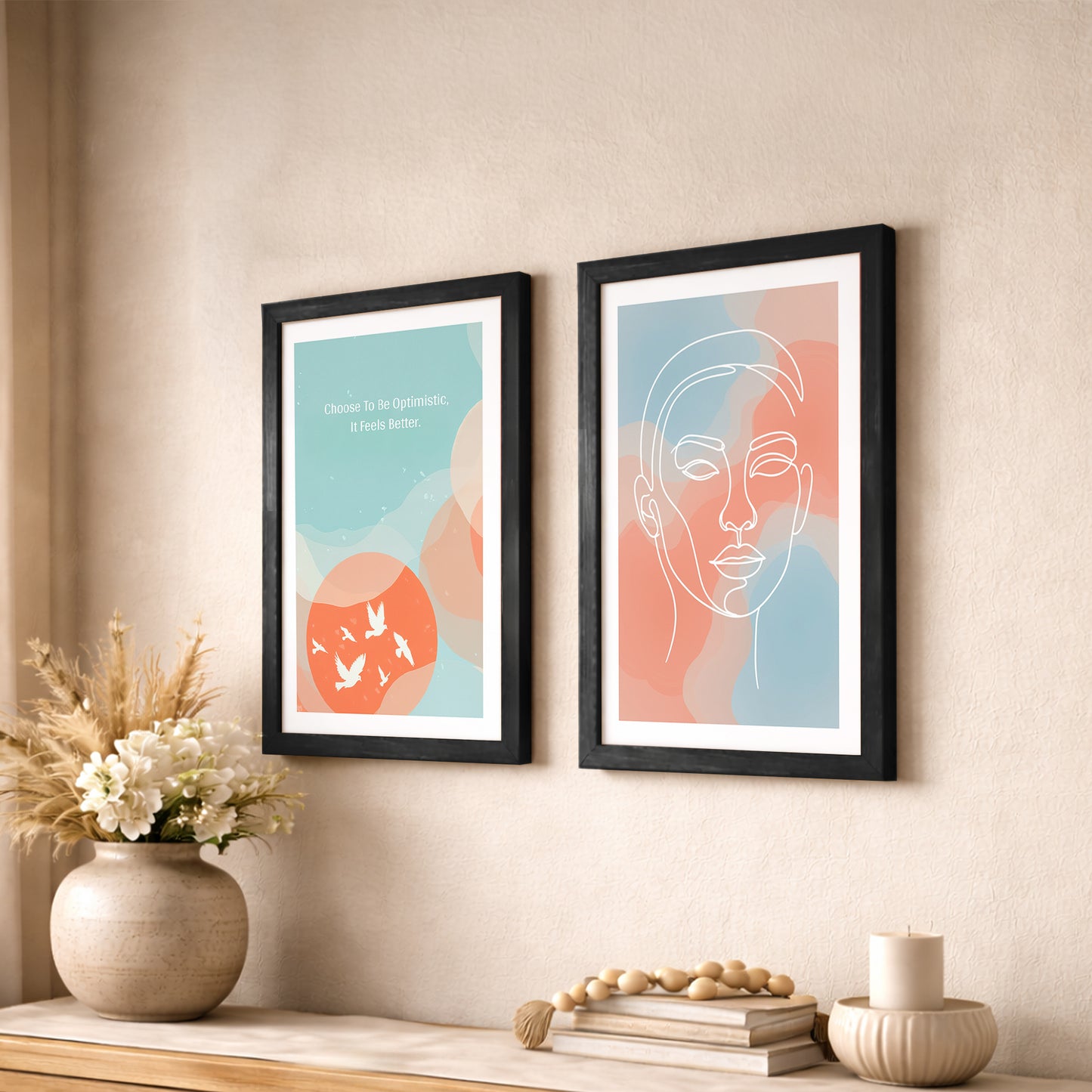 Pastel Abstract Face & Quote Print Set