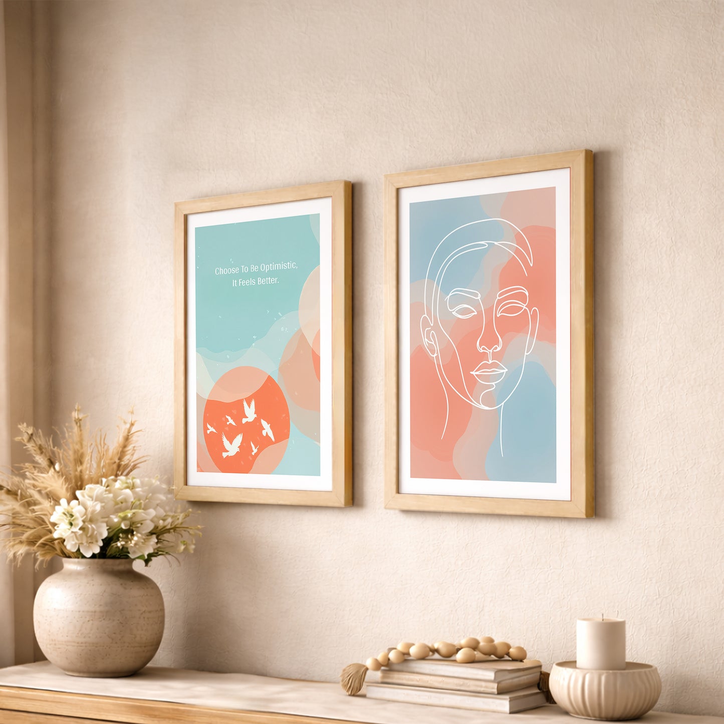 Pastel Abstract Face & Quote Print Set