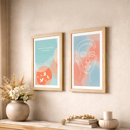 Pastel Abstract Face & Quote Print Set
