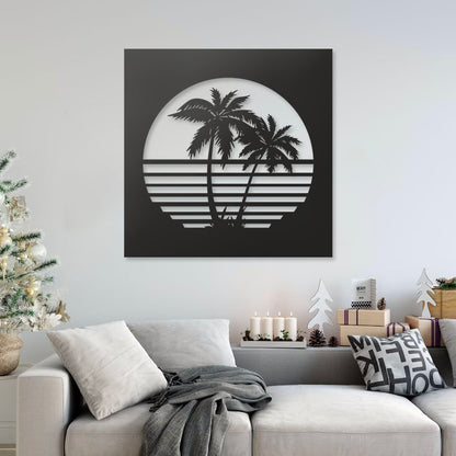 Palm Sunset Pinewood Wall Art