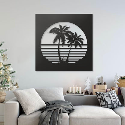 Palm Sunset Pinewood Wall Art