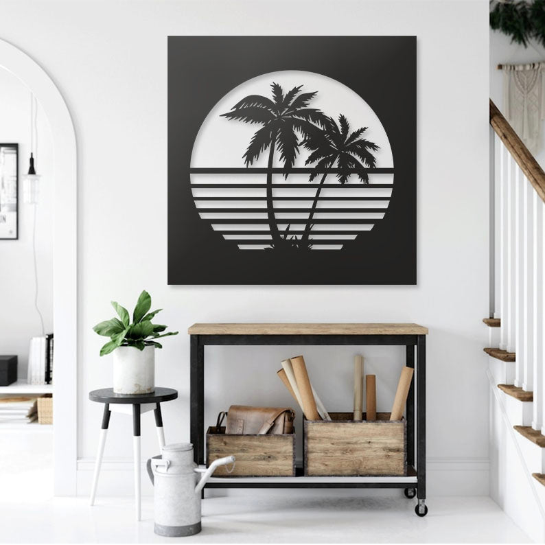Palm Sunset Pinewood Wall Art