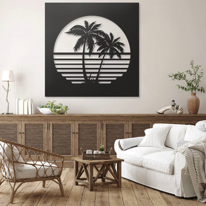 Palm Sunset Pinewood Wall Art