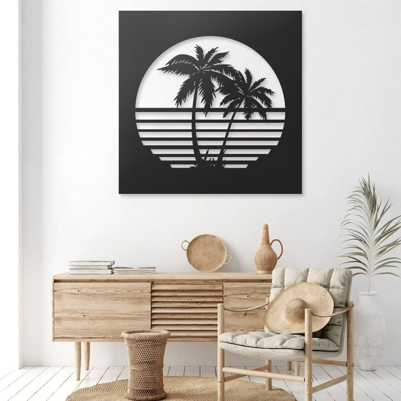 Palm Sunset Pinewood Wall Art