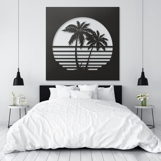 Palm Sunset Pinewood Wall Art