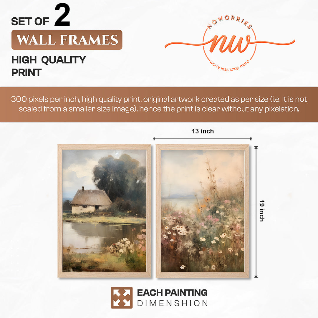 Rustic Cottage Meadow Art Set of 2