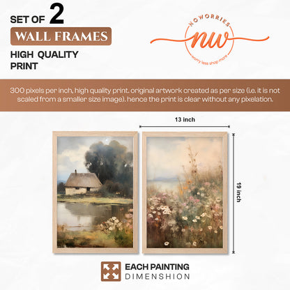 Rustic Cottage Meadow Art Set of 2
