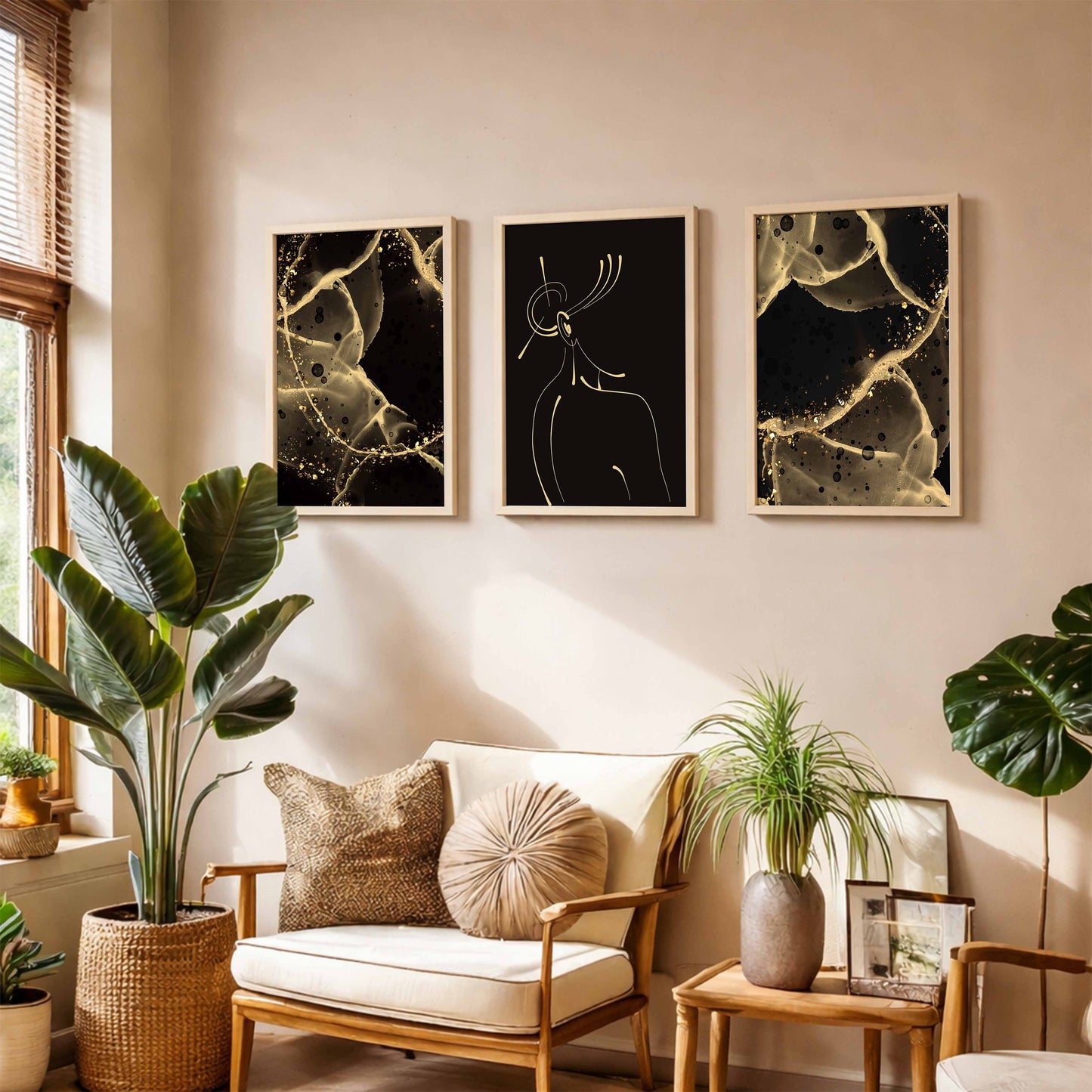 Black Gold Abstract Wall Art Set of 3