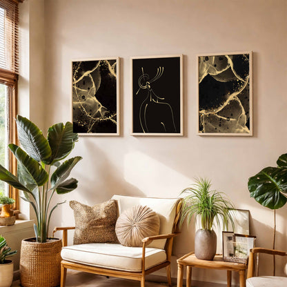 Black Gold Abstract Wall Art Set of 3
