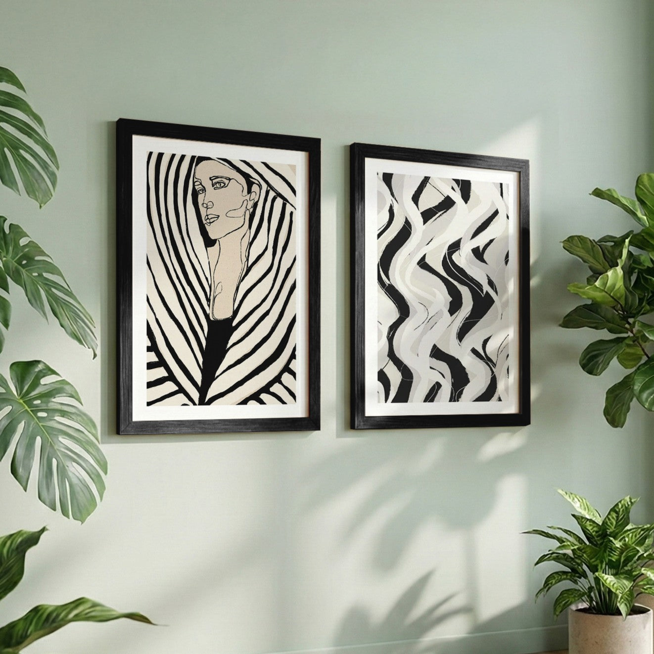 Black & White Abstract Woman Wall Art Set