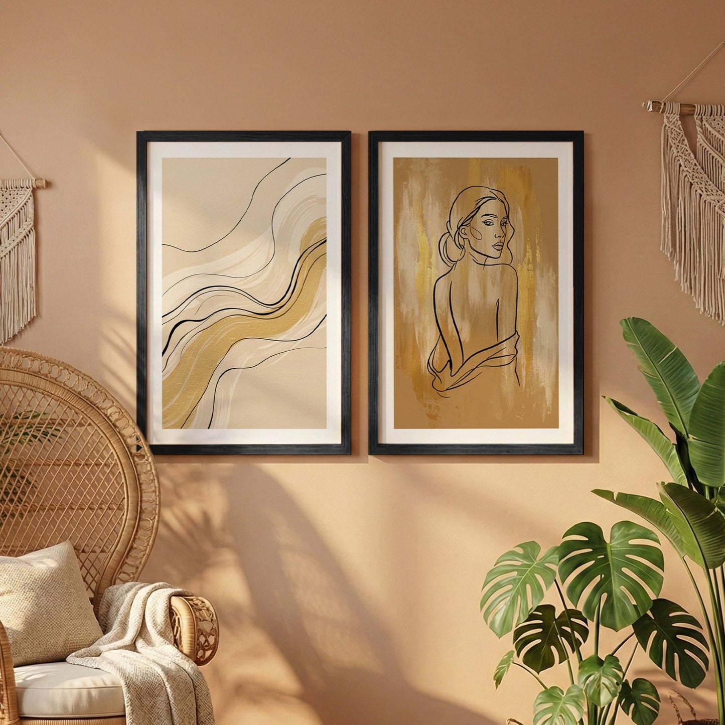 Boho Line Art Framed Set