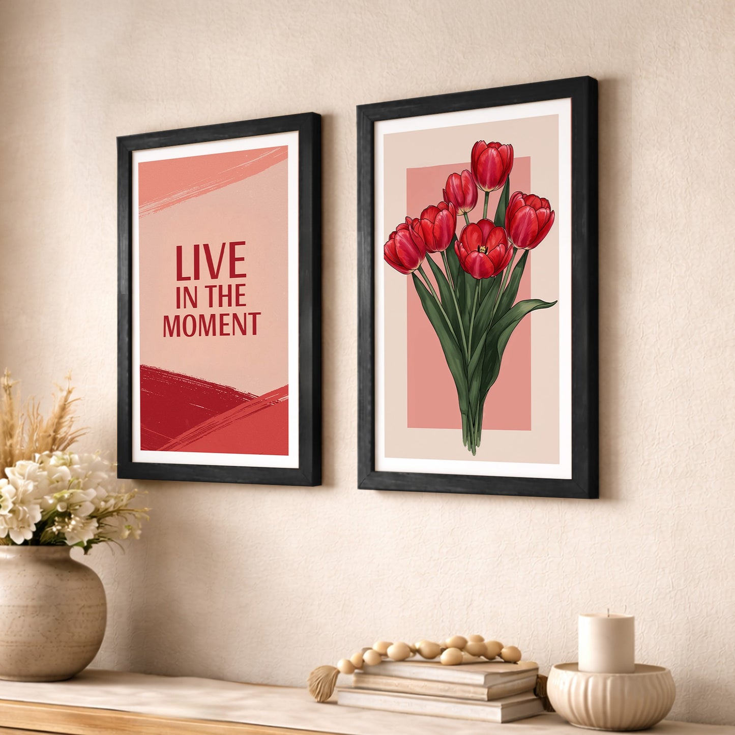Live in the Moment Floral Wall Art Set of 2