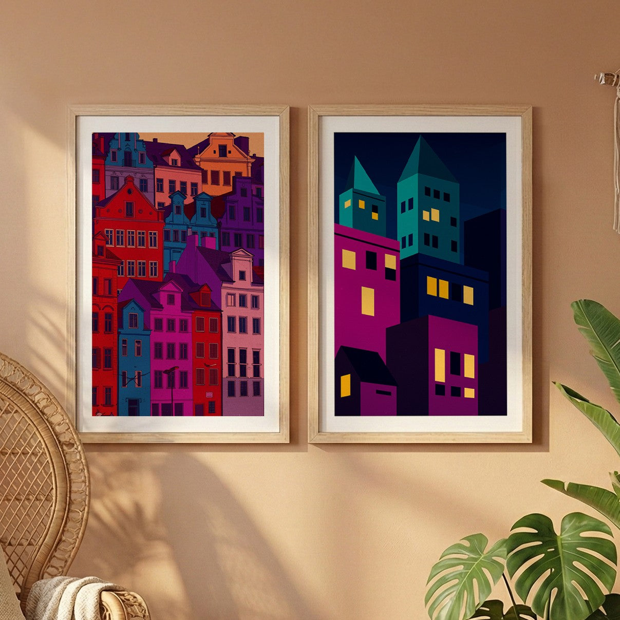 Modern Neon City Wall Frame Set of 2