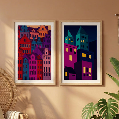 Modern Neon City Wall Frame Set of 2