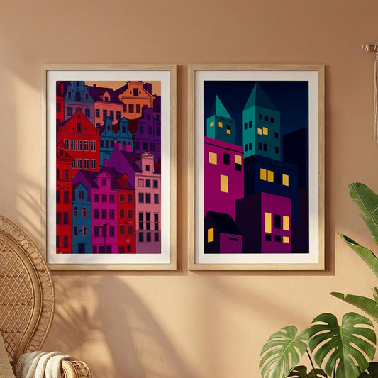 Modern Neon City Wall Frame Set of 2