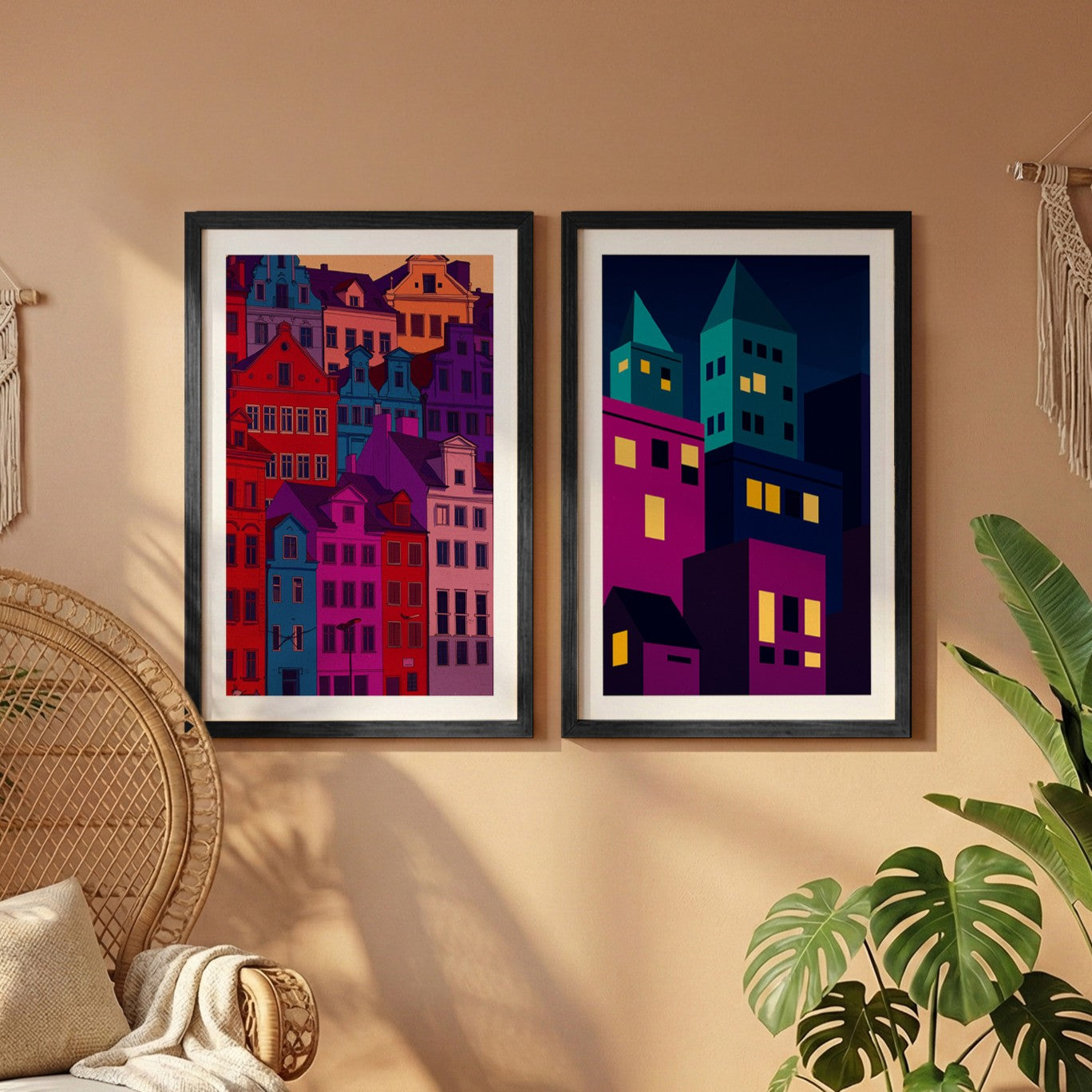 Modern Neon City Wall Frame Set of 2
