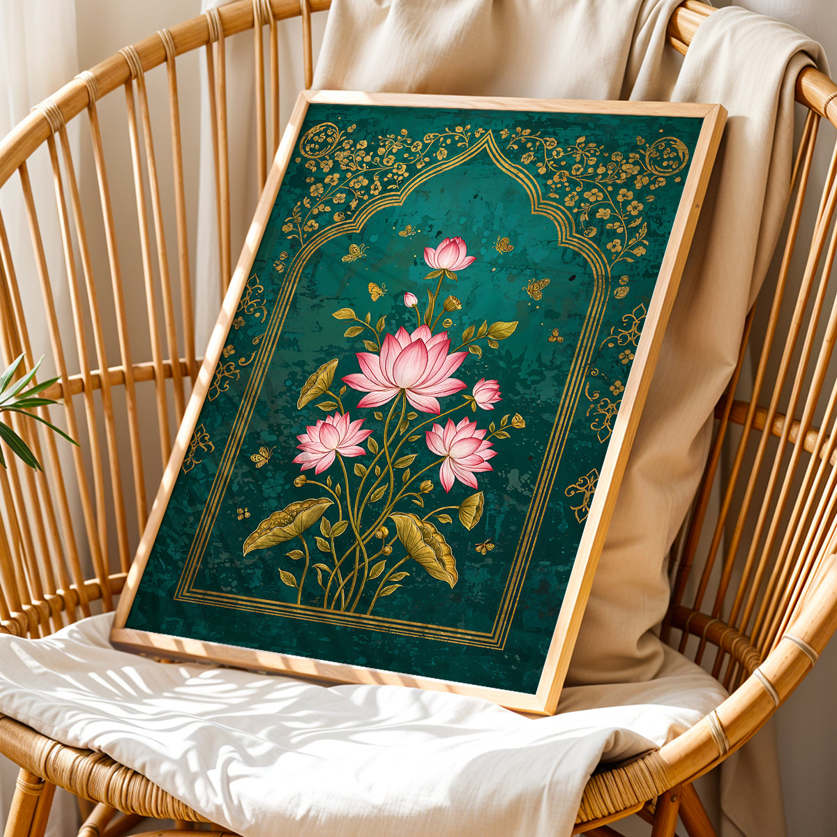 Mystic Emerald Lotus Wall Frame Set of 1