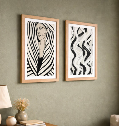 Black & White Abstract Woman Wall Art Set