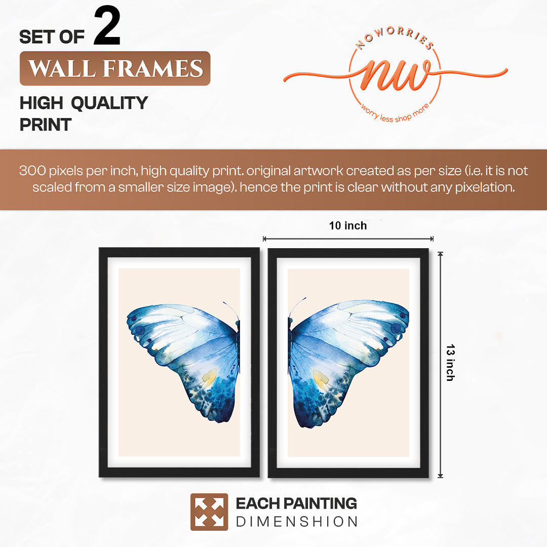 Blue Butterfly Botanical Wall Art Set of 2