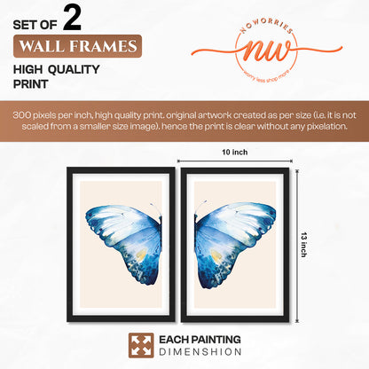 Blue Butterfly Botanical Wall Art Set of 2