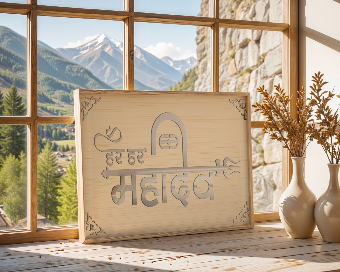 Har Har Mahadev Pinewood Wall Art