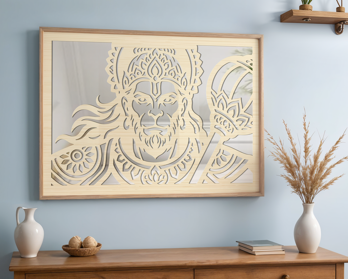 Hanuman Ji Pinewood Laser Wall Art
