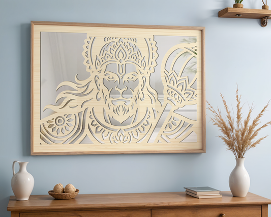 Hanuman Ji Pinewood Laser Wall Art