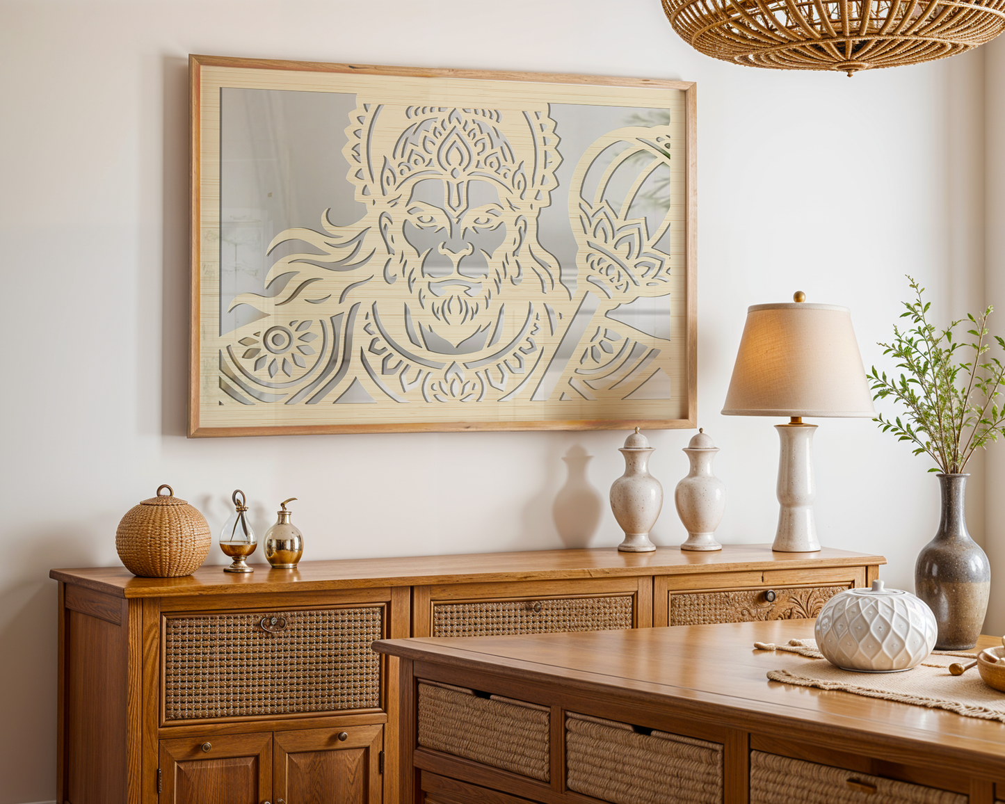 Hanuman Ji Pinewood Laser Wall Art