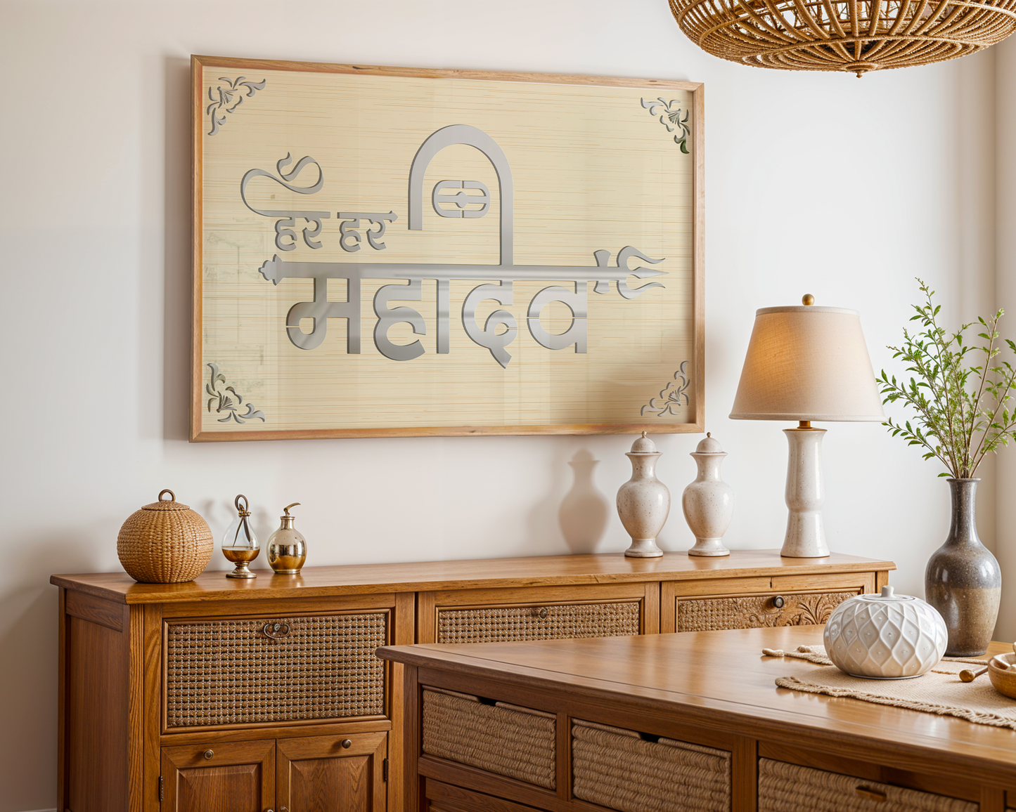Har Har Mahadev Pinewood Wall Art
