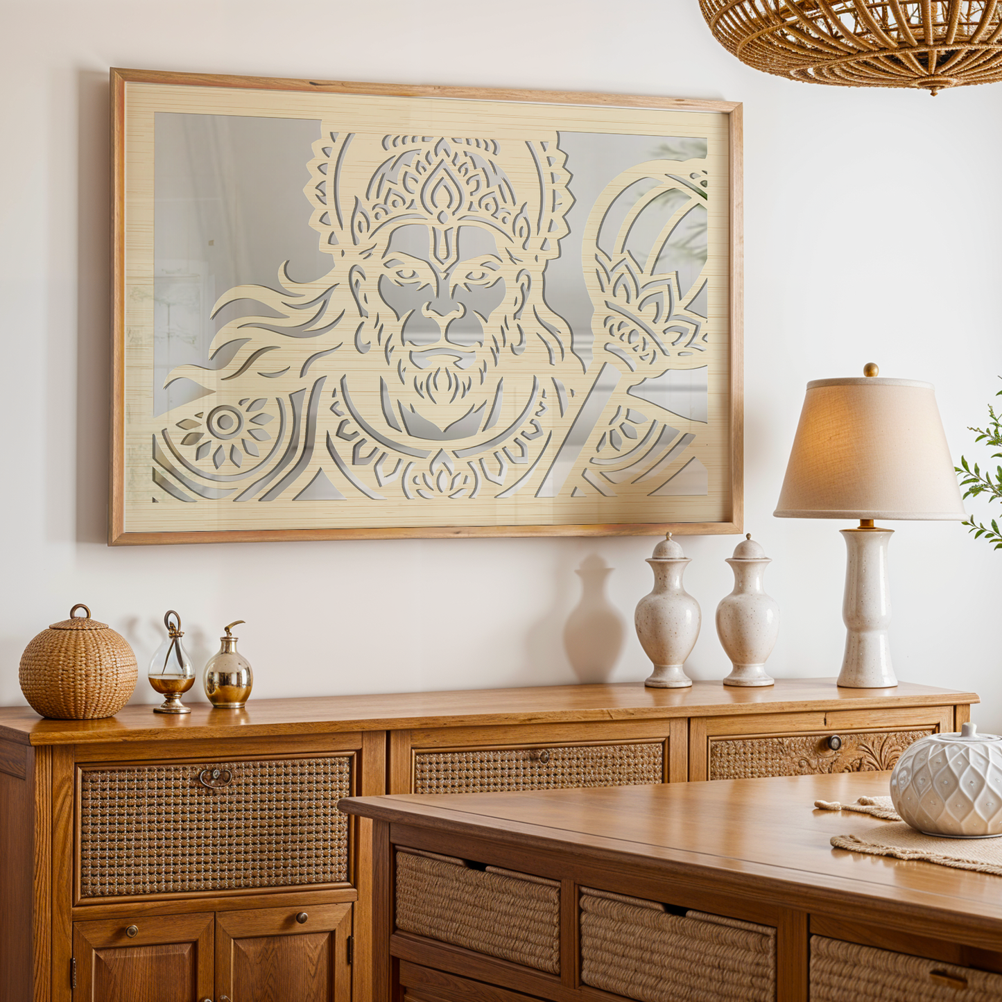 Hanuman Ji Pinewood Laser Wall Art