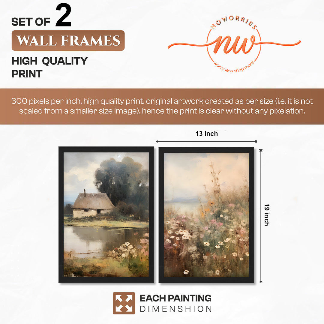 Rustic Cottage Meadow Art Set of 2