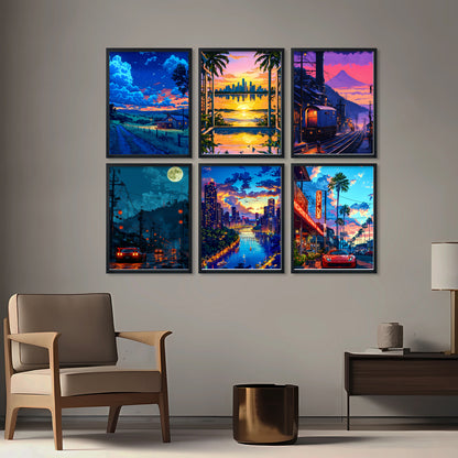 Neon Cityscape Wall Art Frame Set