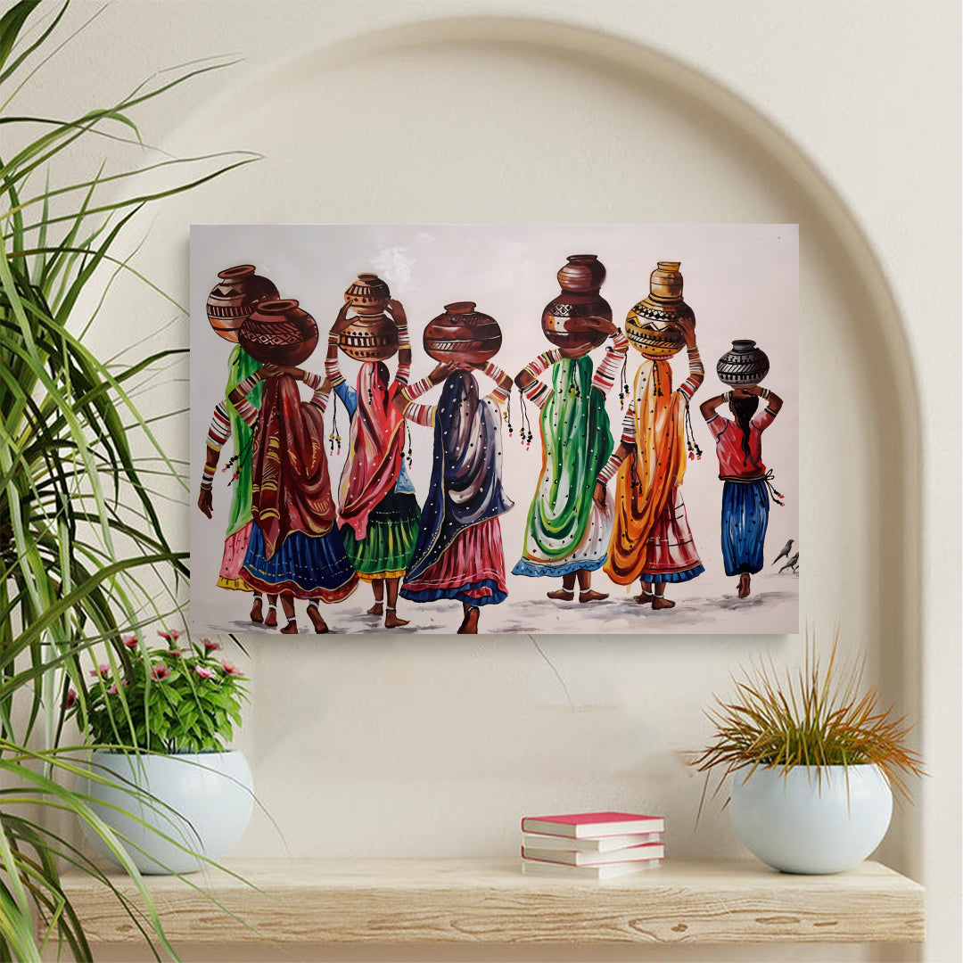 Traditional Women with Water Pots Art Wall Canvas