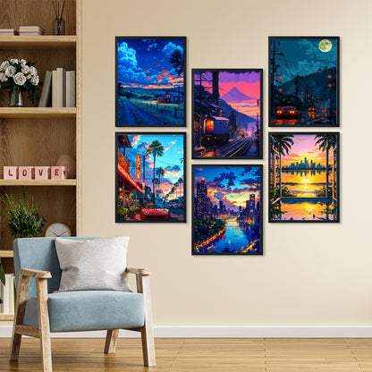 Neon Cityscape Wall Art Frame Set