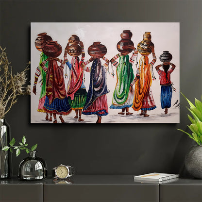 Traditional Women with Water Pots Art Wall Canvas