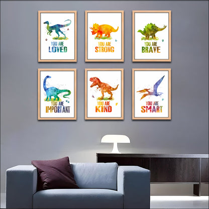 Watercolor Dino Inspirational Prints for Kids Wall Frame