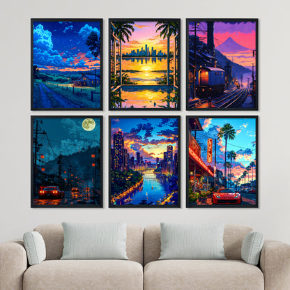 Neon Cityscape Wall Art Frame Set