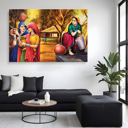Traditional Indian Women Painting Wall Canvas