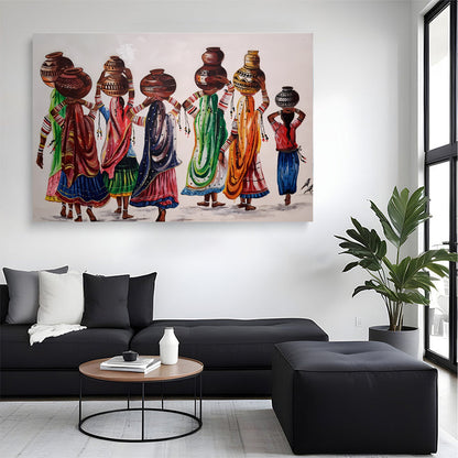 Traditional Women with Water Pots Art Wall Canvas