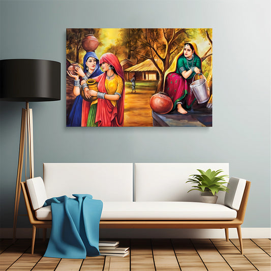 Traditional Indian Women Painting Wall Canvas